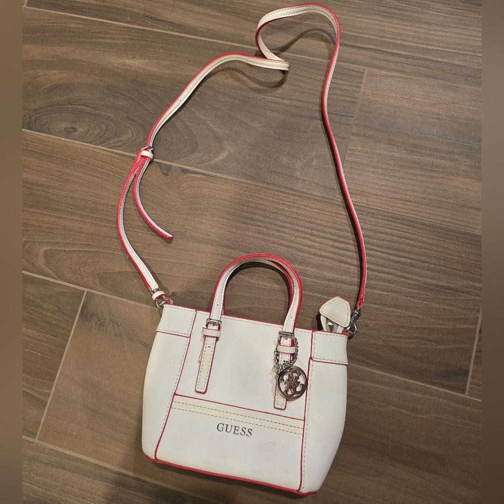Guess White and Red Mini Bag with Structured Design